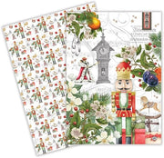 Two Christmas-themed hand towels with nutcrackers, flowers, and decorative elements on a white background.