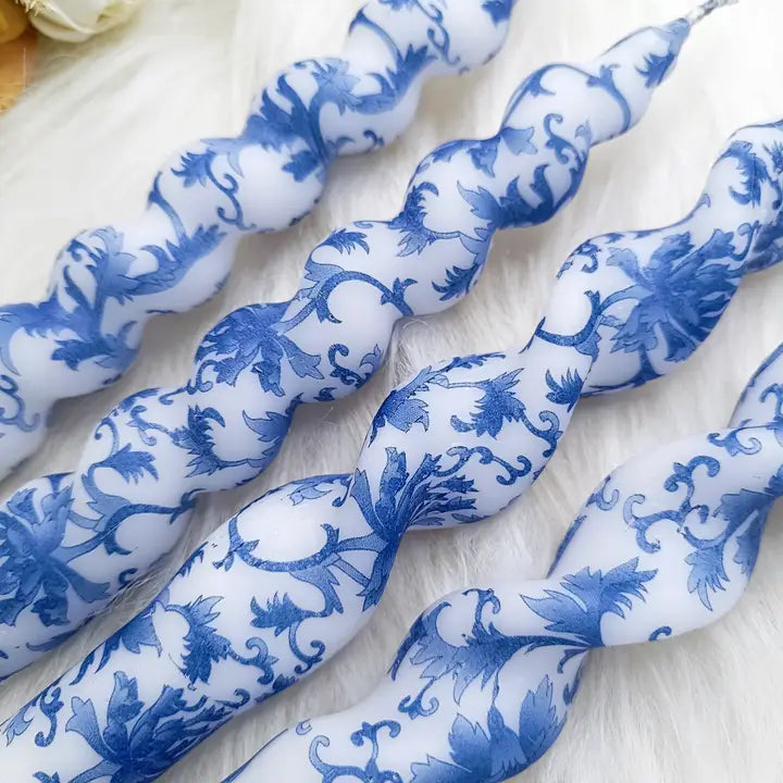 Candles - Blue and White Swirl - Taper - Pack-2