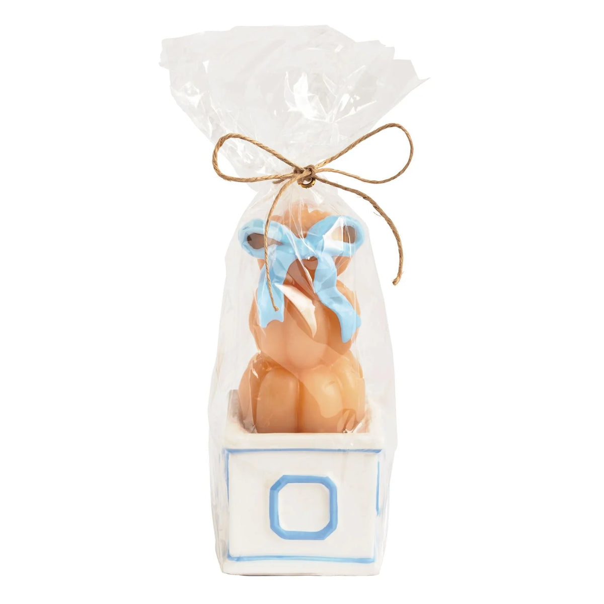 Orange Pumpkin Topiary Figural Candle with Blue Bow