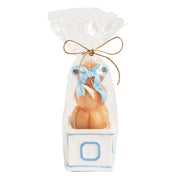 Orange Pumpkin Topiary Figural Candle with Blue Bow