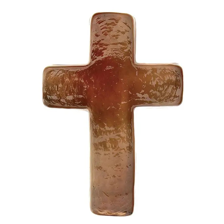 Brown cross-shaped object on a white background