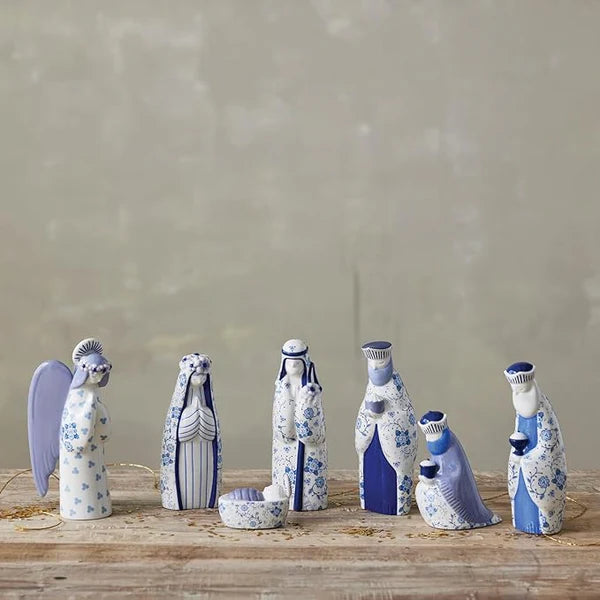 Seasonal - Nativity Set - Ceramic - Blue/White - 6 1/2” H
