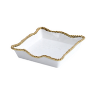 Napkin Holder - Luncheon - White with Gold Beads