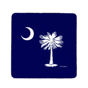 A square dark navy blue item with rounded corners featuring a white crescent moon and a white palm tree graphic, shown on a plain white background.
