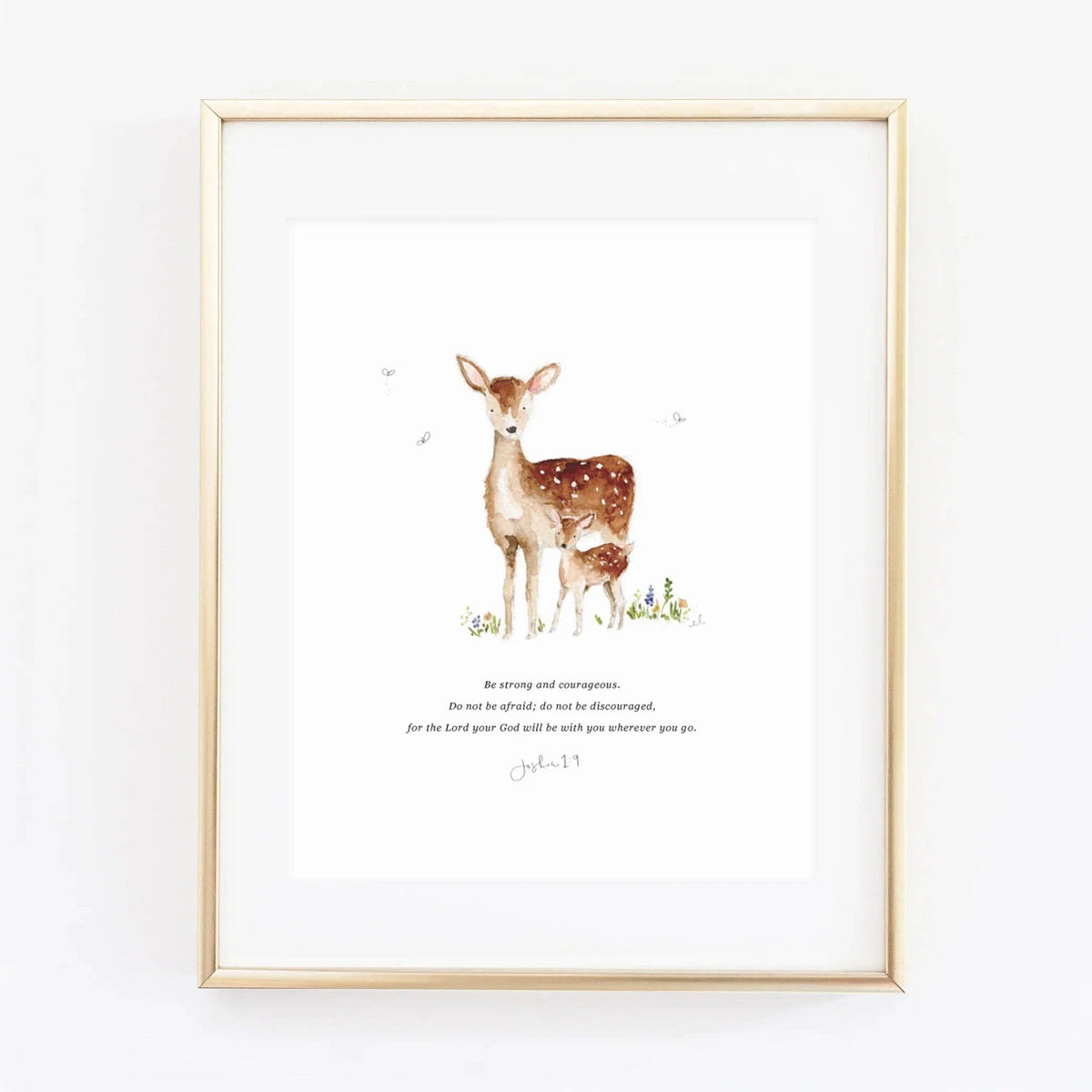 Deer Watercolor Scripture Print - Joshua 1:9 Christian Wall Art, 8x10