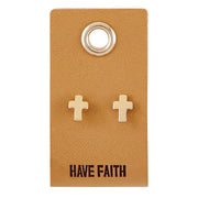 Accessories - Earrings - Leather Tag Earrings - Cross