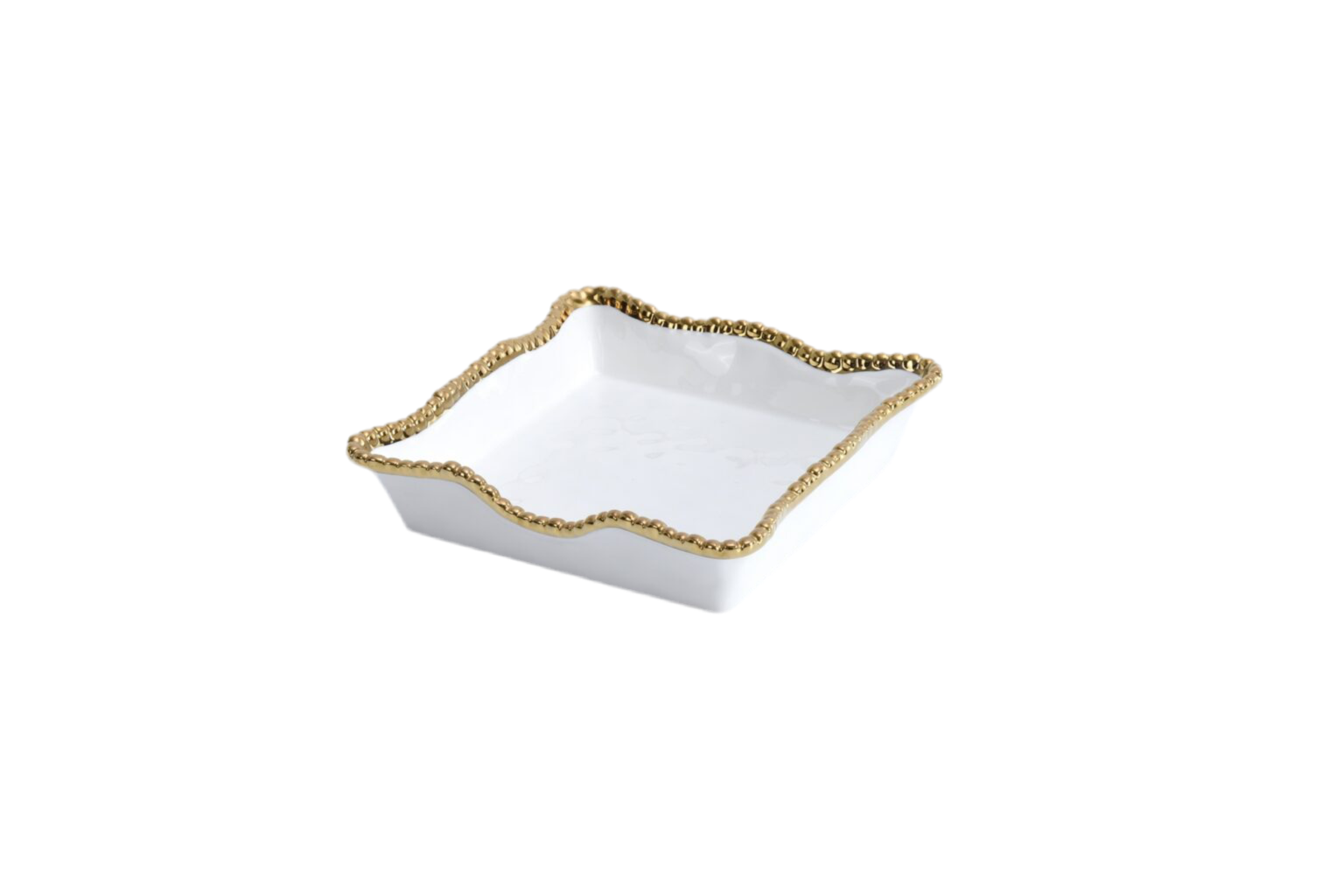 Napkin Holder - Luncheon - White with Gold Beads