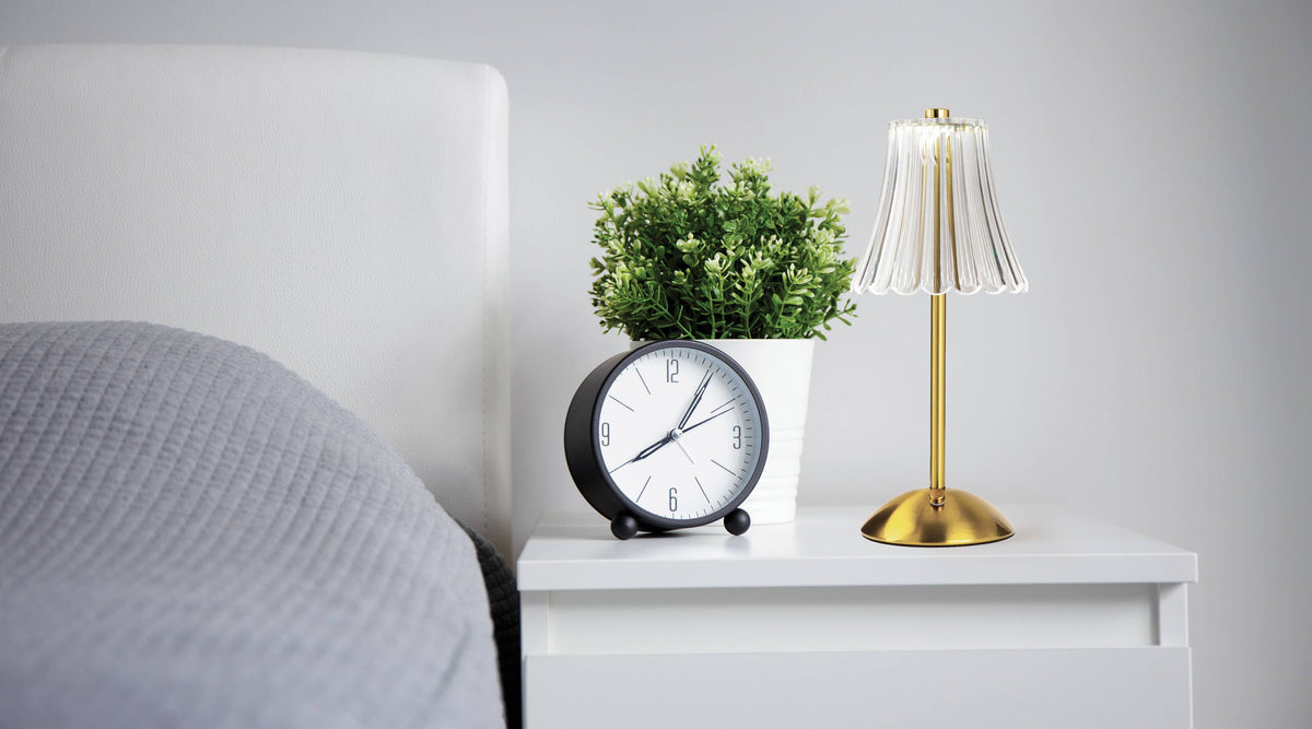 Brushed Gold Faux Crystal Cordless Table Lamp - Small Rechargeable Touch LED Accent Light for Bedroom, Desk & Nightstand