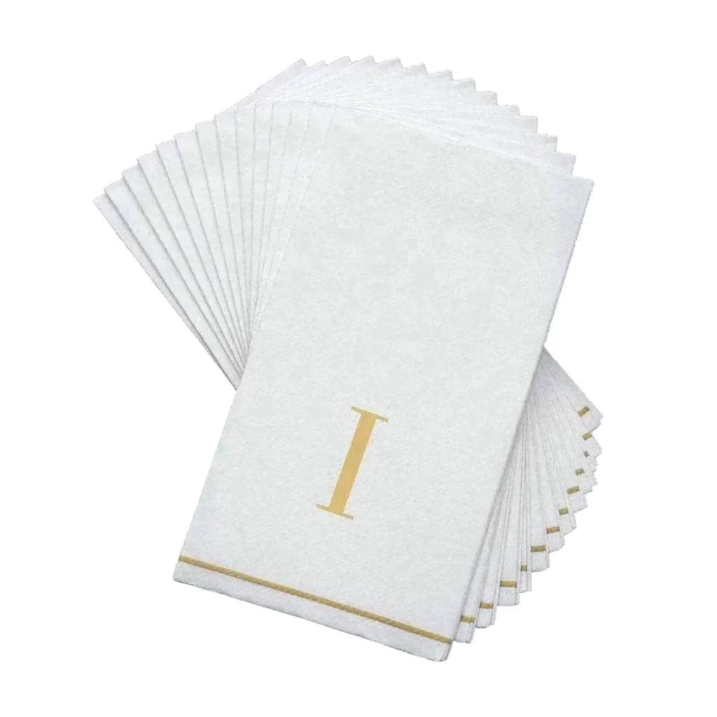 I Gold Monogram Paper Disposable Dinner Napkins | 14 Napkins