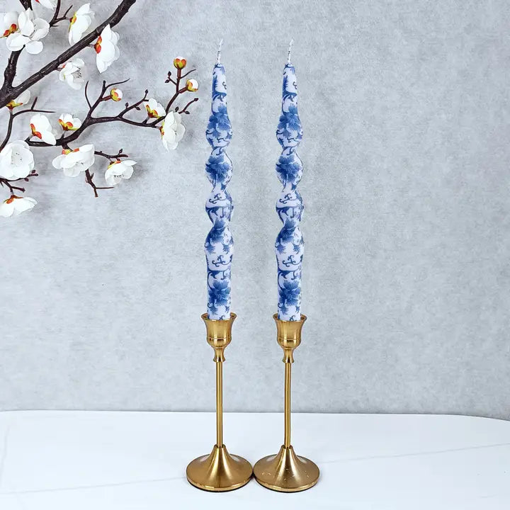 Candles - Blue and White Swirl - Taper - Pack-2