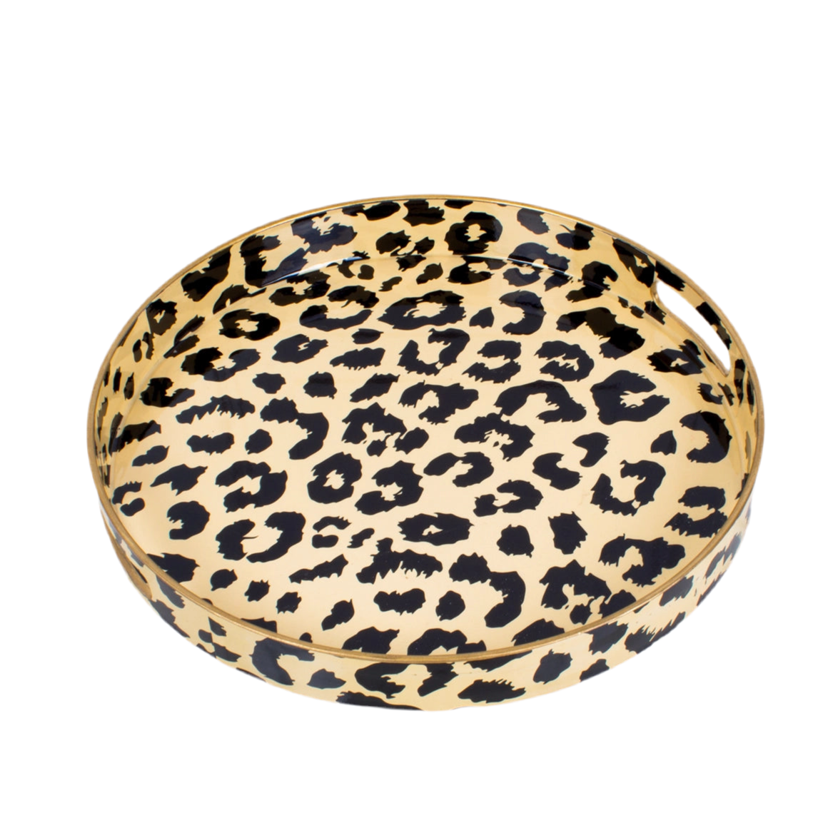 Tray - Leopard - Round- this picture is of a round leopard print tray on a white background