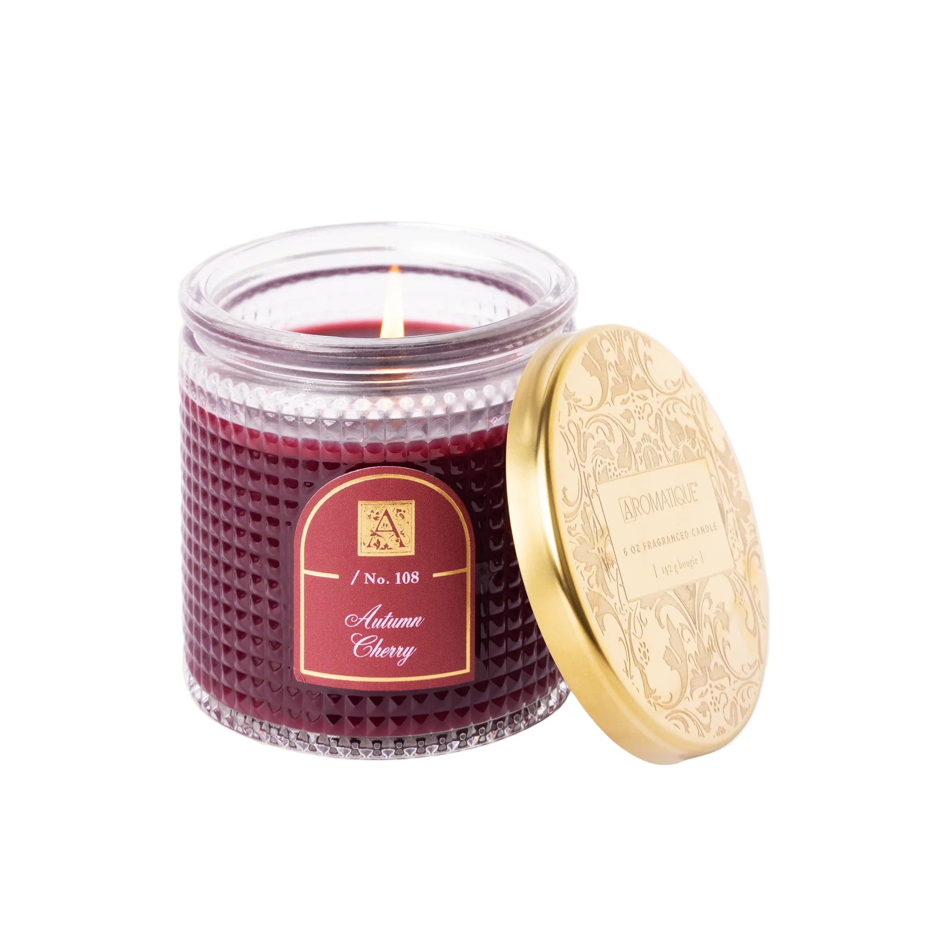 AUTUMN CHERRY CANDLE IN A JAR WITH A GOLD LID