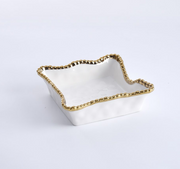 Napkin Holder - Cocktail - White with Gold Beads- white napkin holder with gold beads on a white background