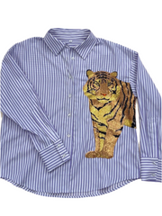 Gameday - Apparel - Striped Button Down - Sequin Tiger - Medium