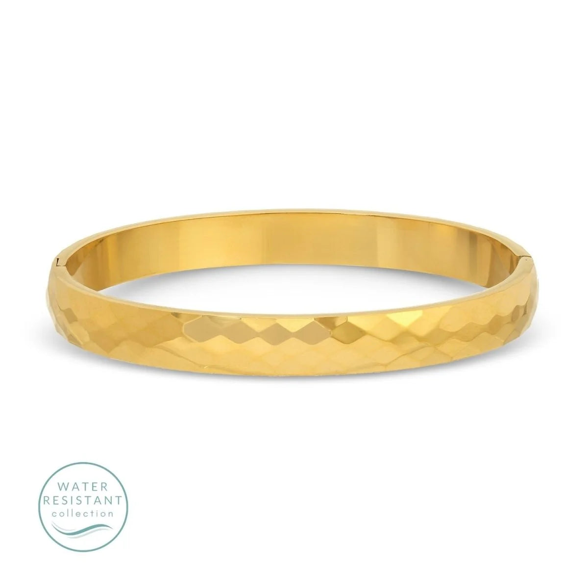 Jewelry - Bracelet - Textured Hinged Bangle - Water Resistant - Gold