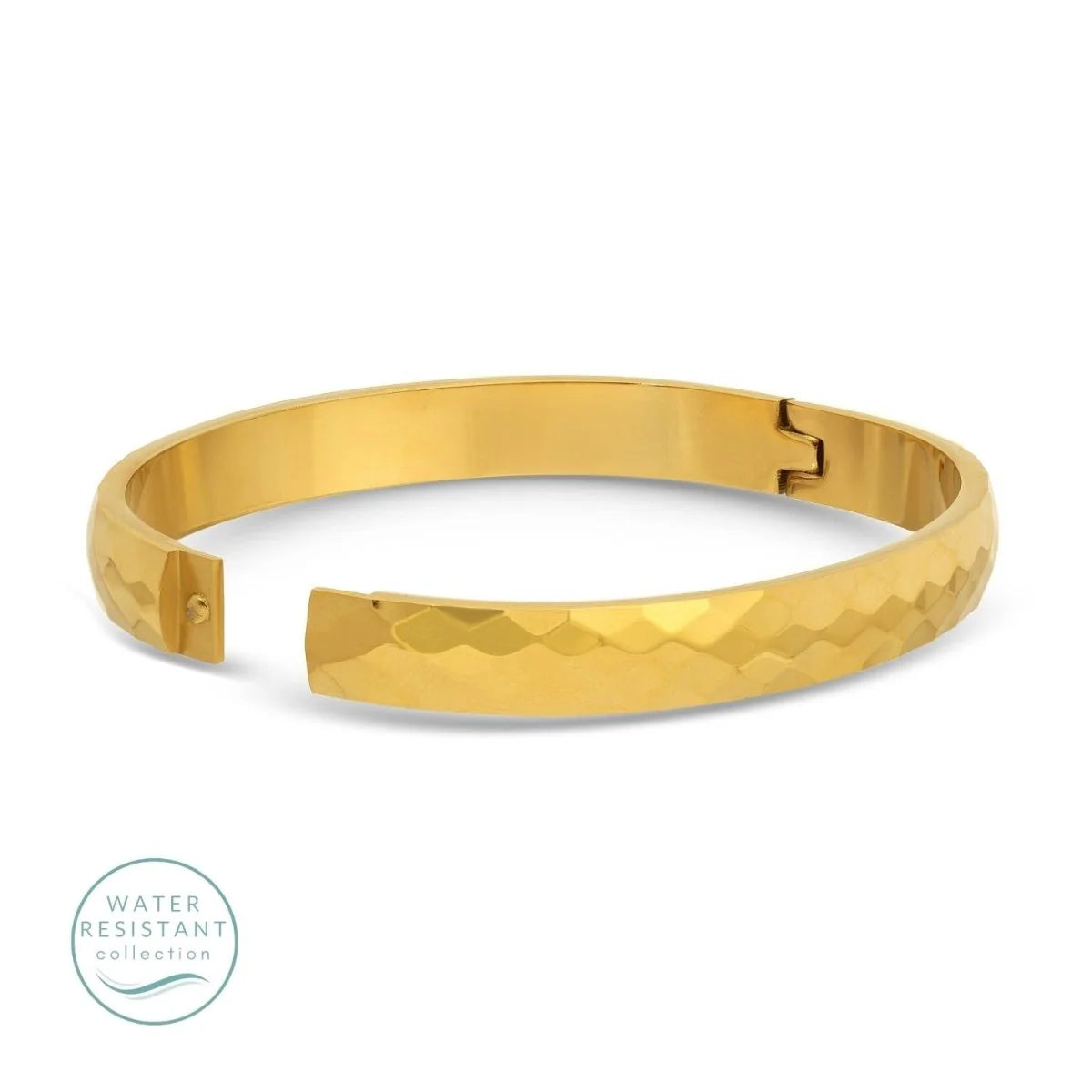 Jewelry - Bracelet - Textured Hinged Bangle - Water Resistant - Gold
