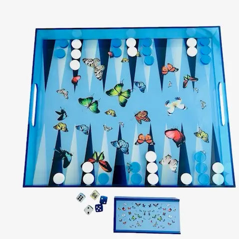 Game - Backgammon Tray - Blue Butterfly