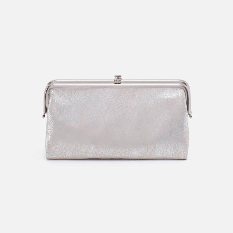 Silver clutch bag on a white background