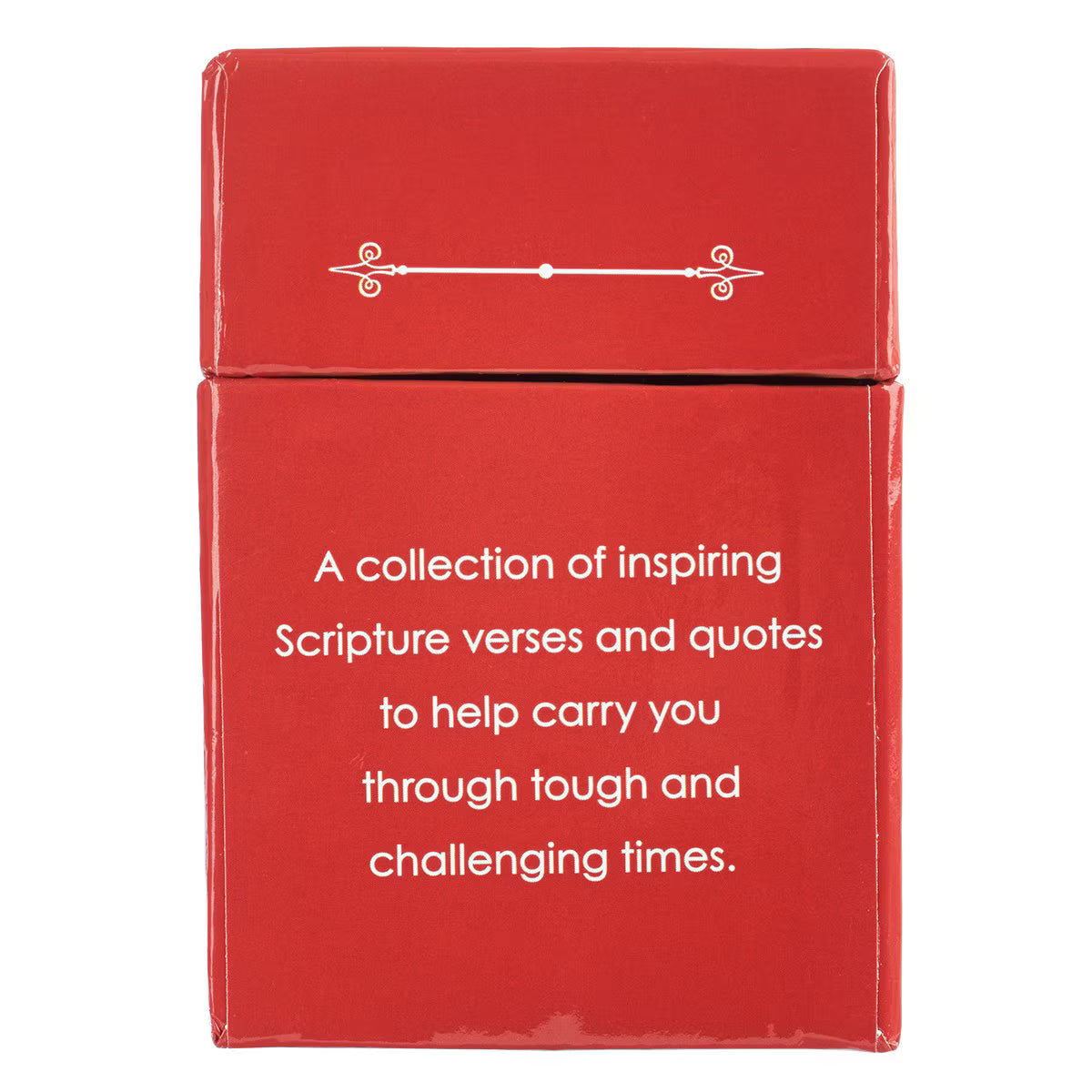 Red card box with white text on a white background