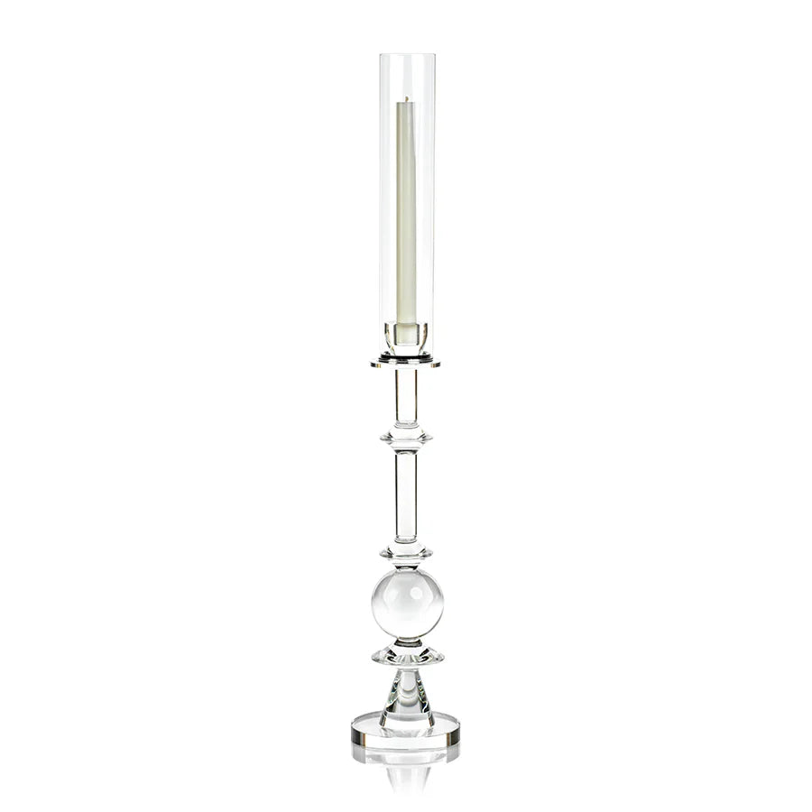 Valentina Zodax brand crystal Clear glass candle holder with a spherical design on a white background
