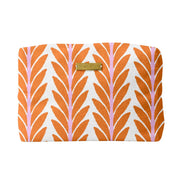 Laura Park Fabric pouch with orange and pink leaf pattern on a white background