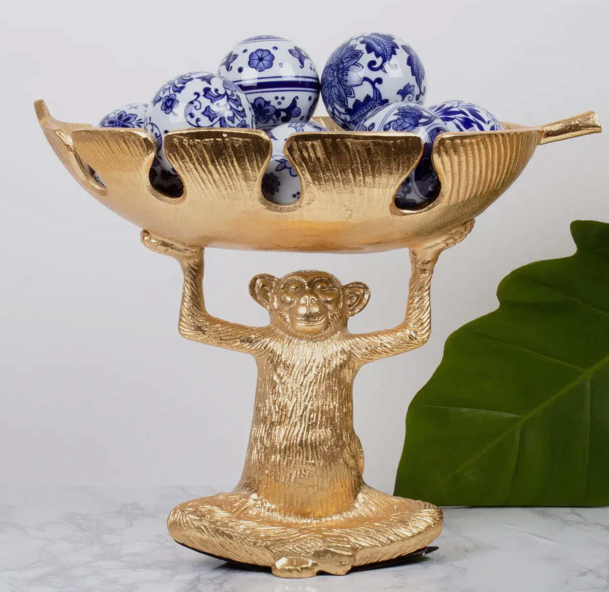 Decorative Bowl - Monkey Holding Leaf - Gold