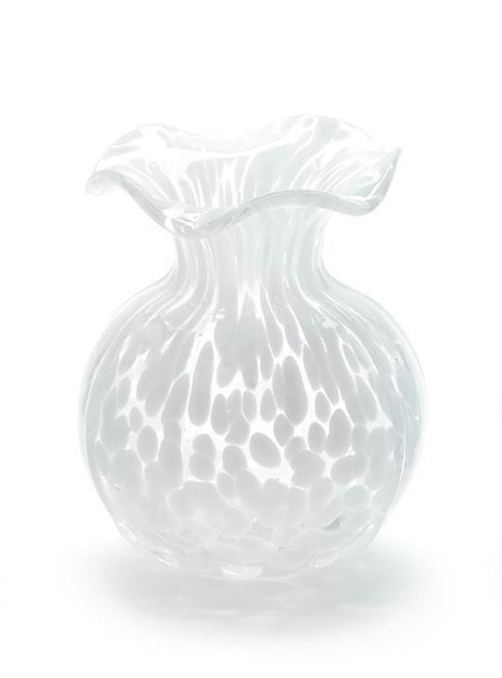 Two's Company Brand white and Clear glass vase with intricate patterns on a white background