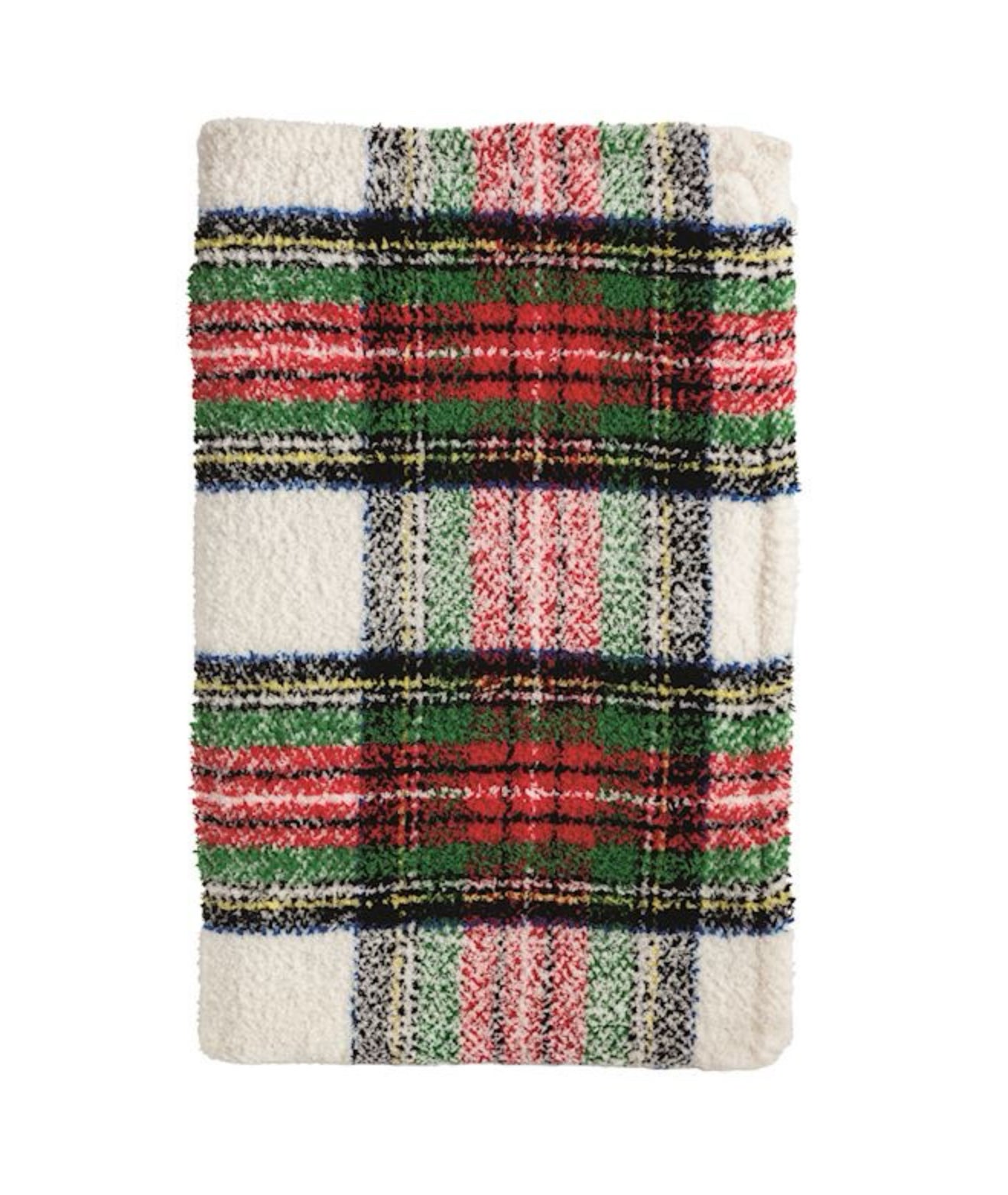 Folded Blanket - White Tartan plaid  - Chenille