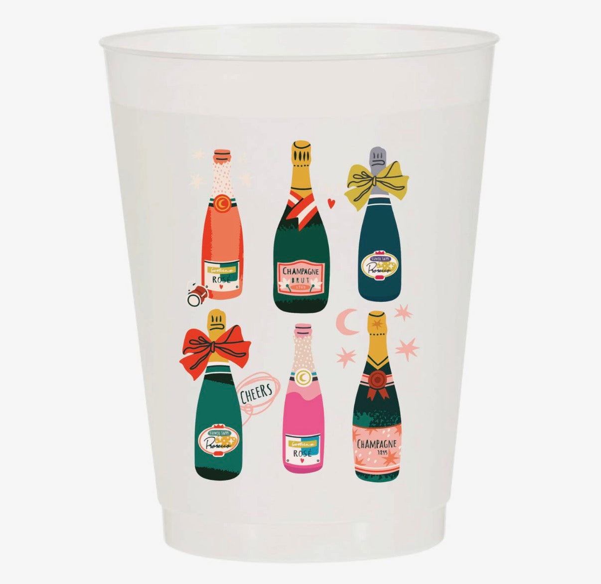 Champagne Bottles Plastic Cups | Set of 10, 16 oz