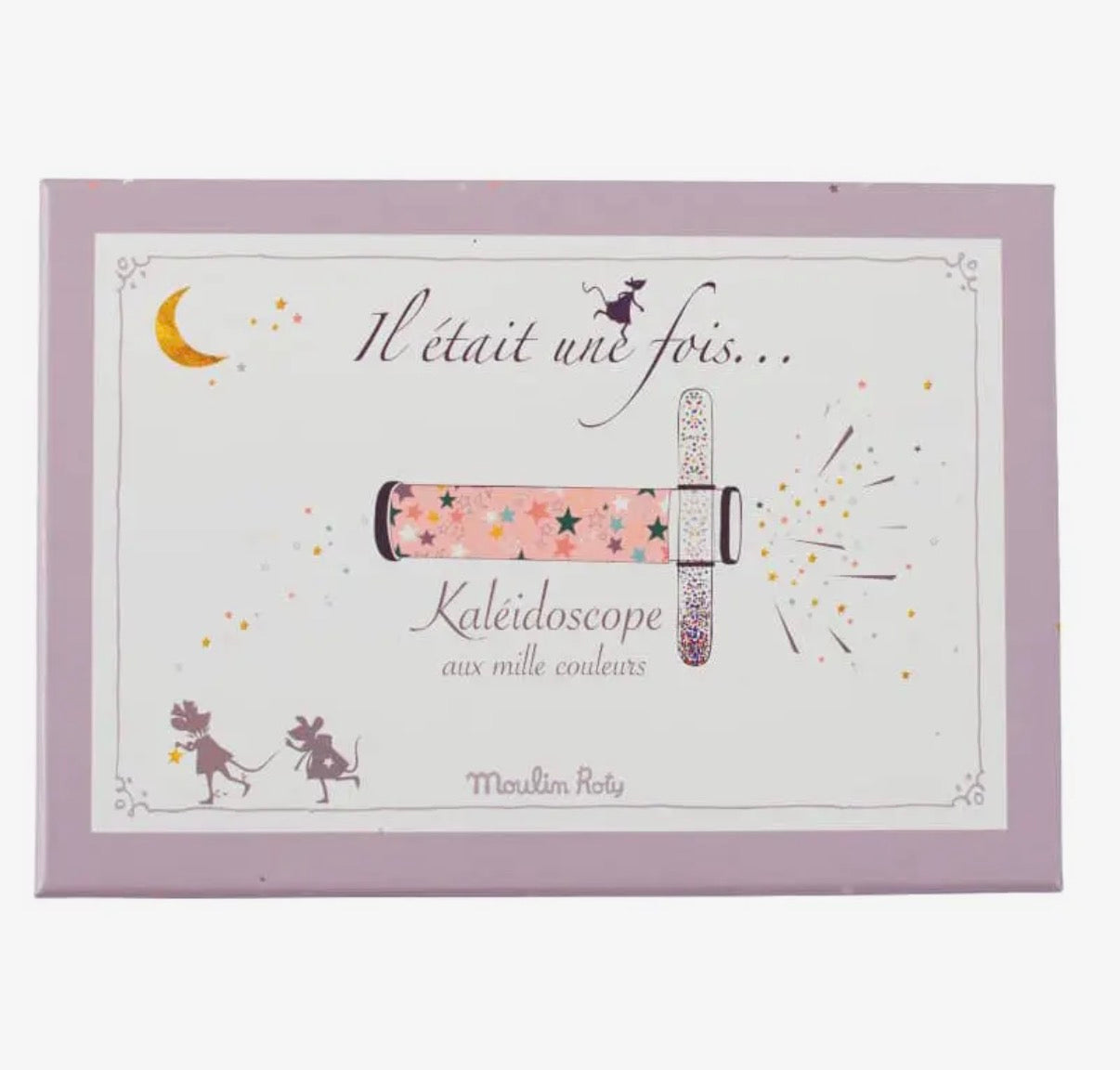 Kaleidoscope with floral design on a decorative card with text and illustrations