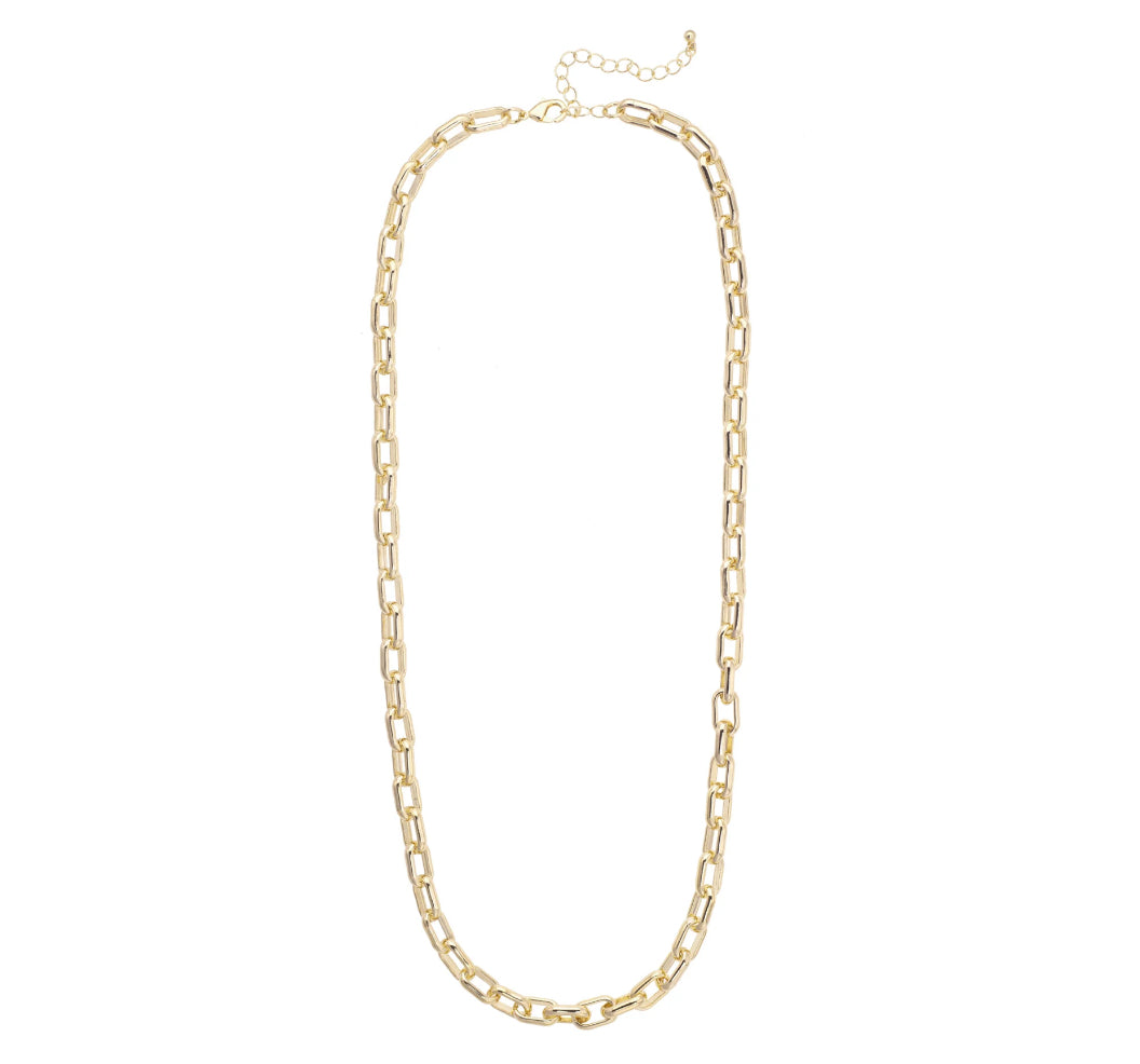 Gold chain necklace on a white background