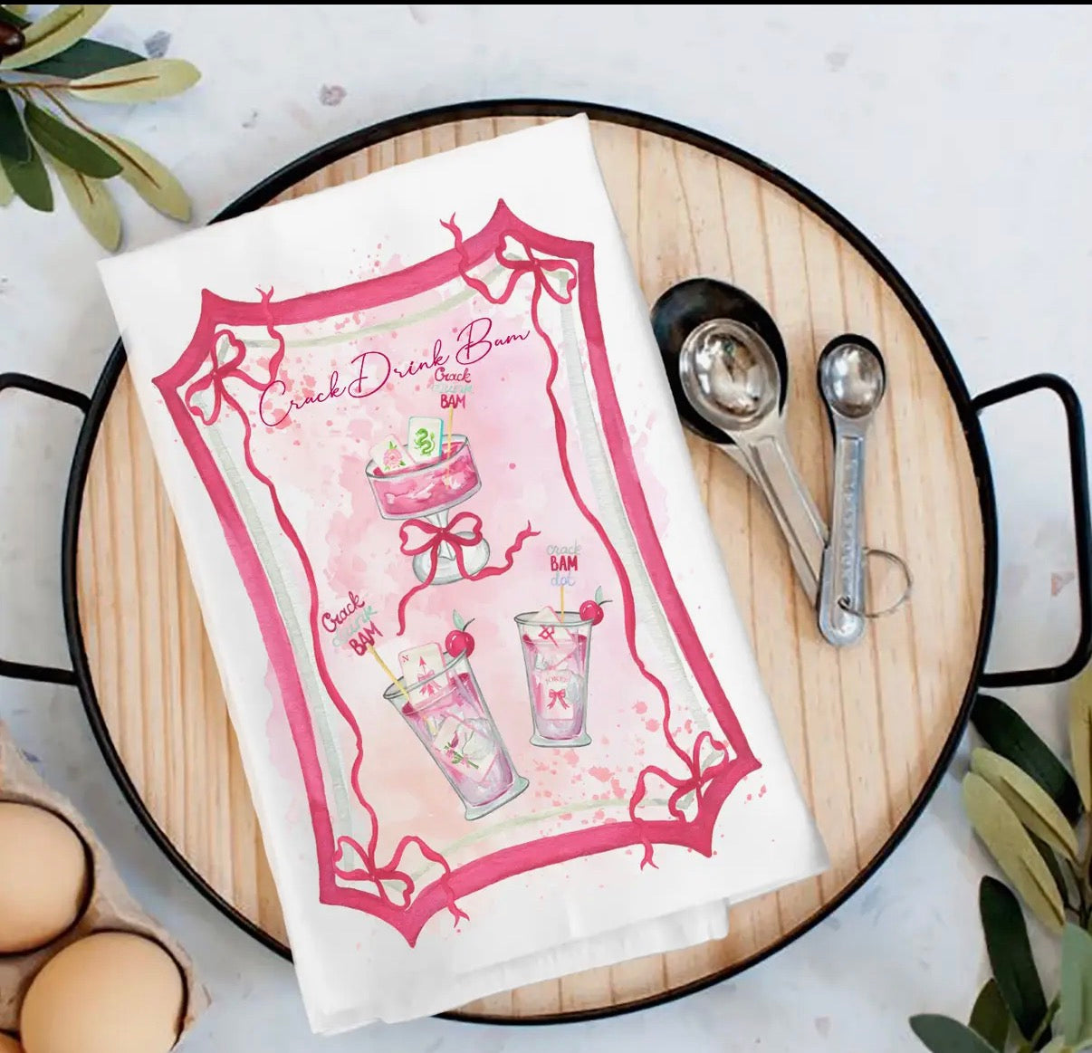 Home - Tea Towel - Mahjong Crack Drink Bam - Pink