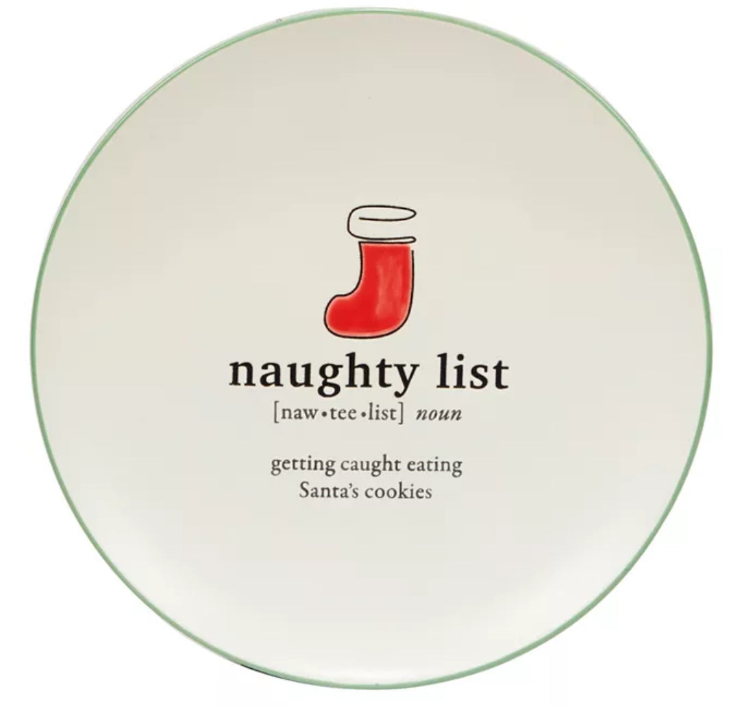 Seasonal - Plate - Dessert - Fun Green Sayings - 8.5” - Naughty List