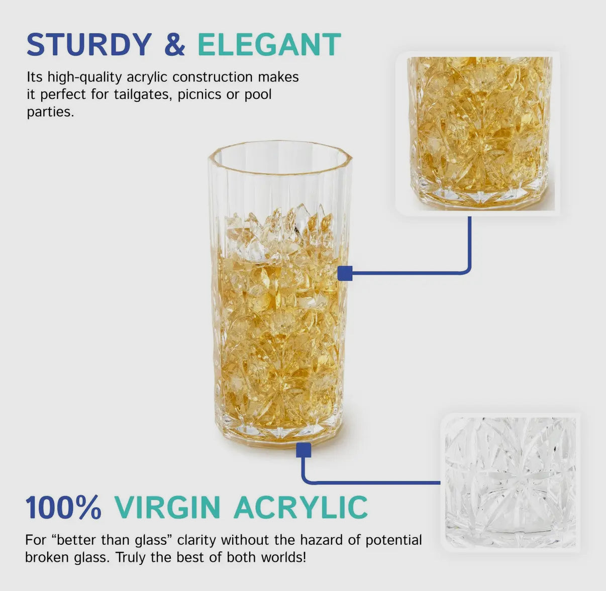 Glass - High Ball - Cocktail - Royal Carved - Acrylic