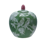 Ginger Jar - Green and Pink Chinoiserie- 7”Rd x 8.25” H