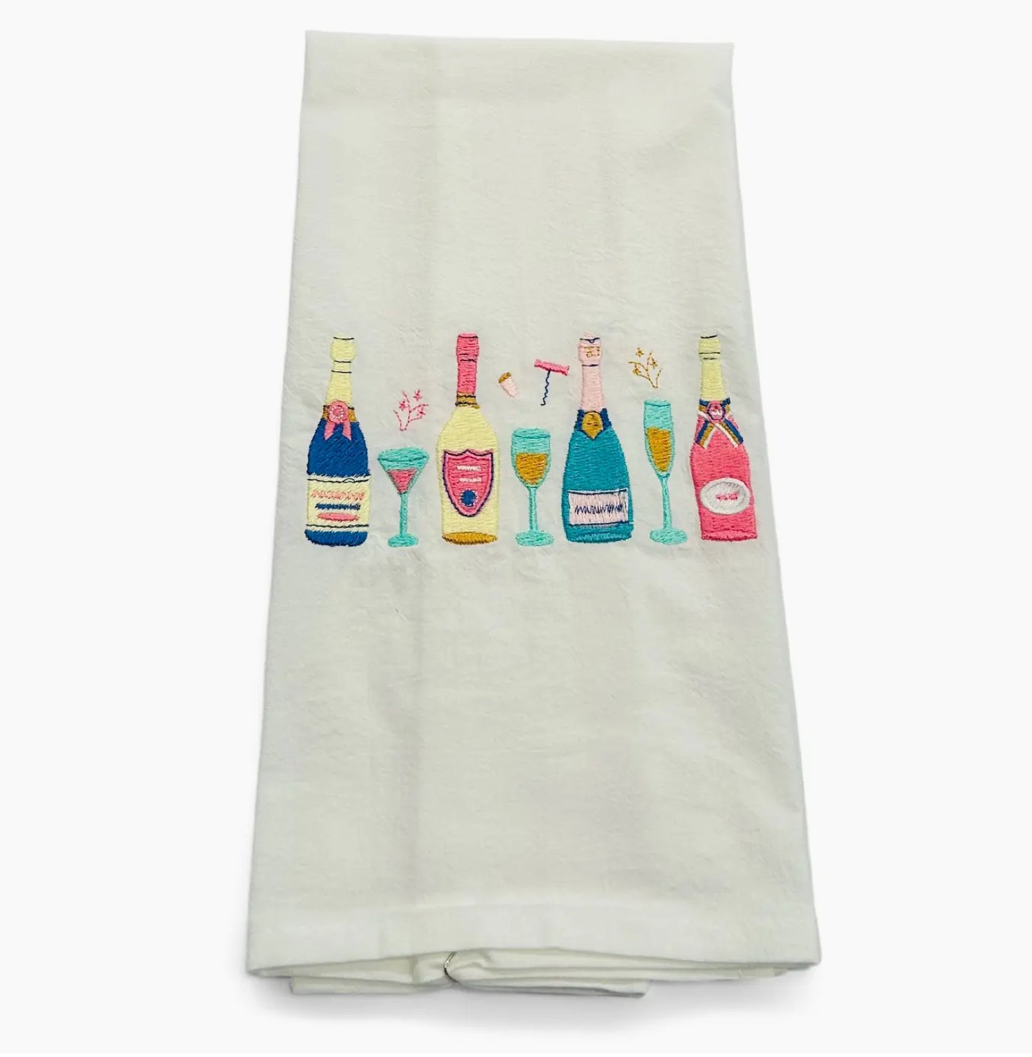 Tea Towel - Row of Champagne Bottles on White