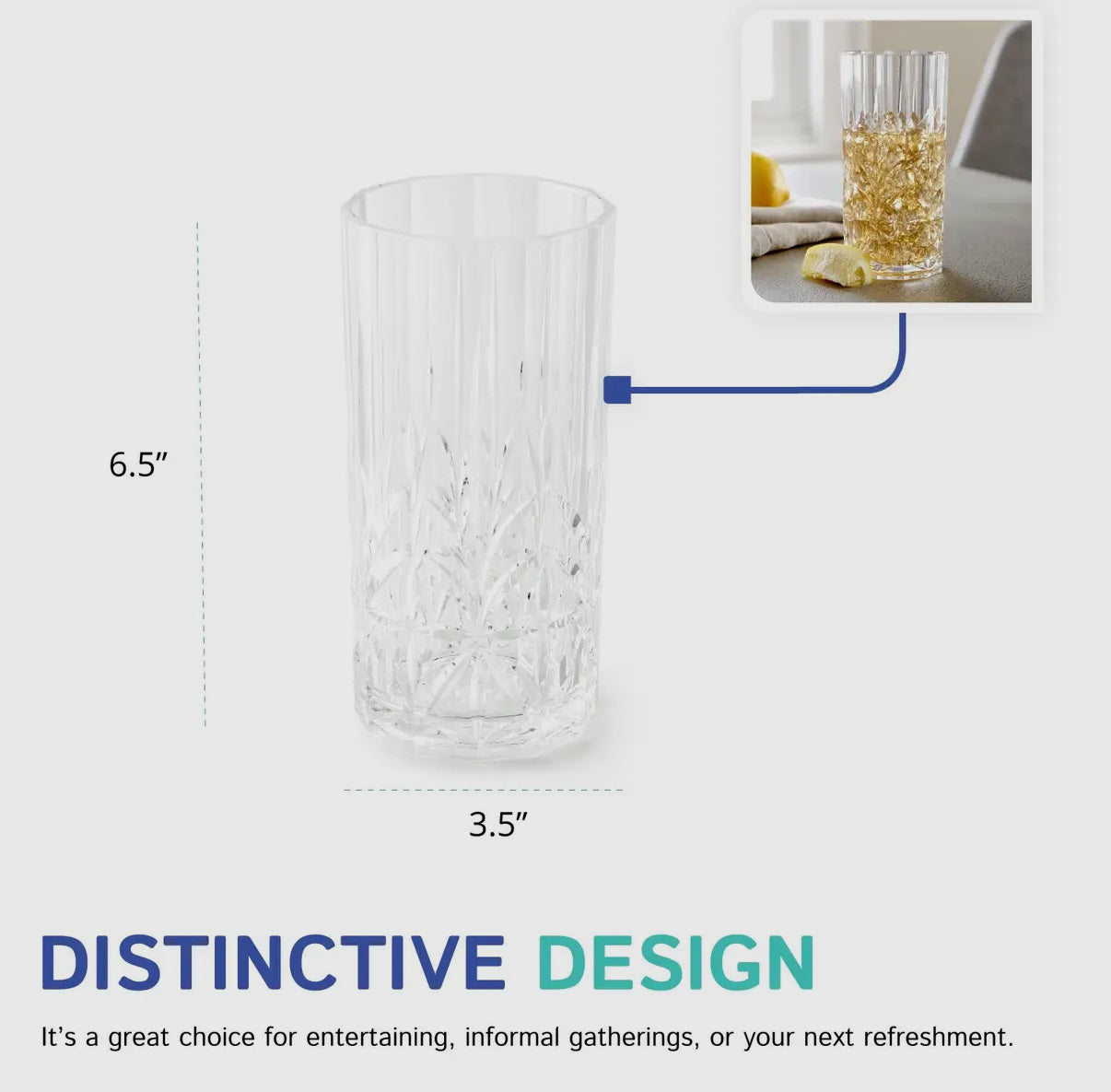 Glass - High Ball - Cocktail - Royal Carved - Acrylic