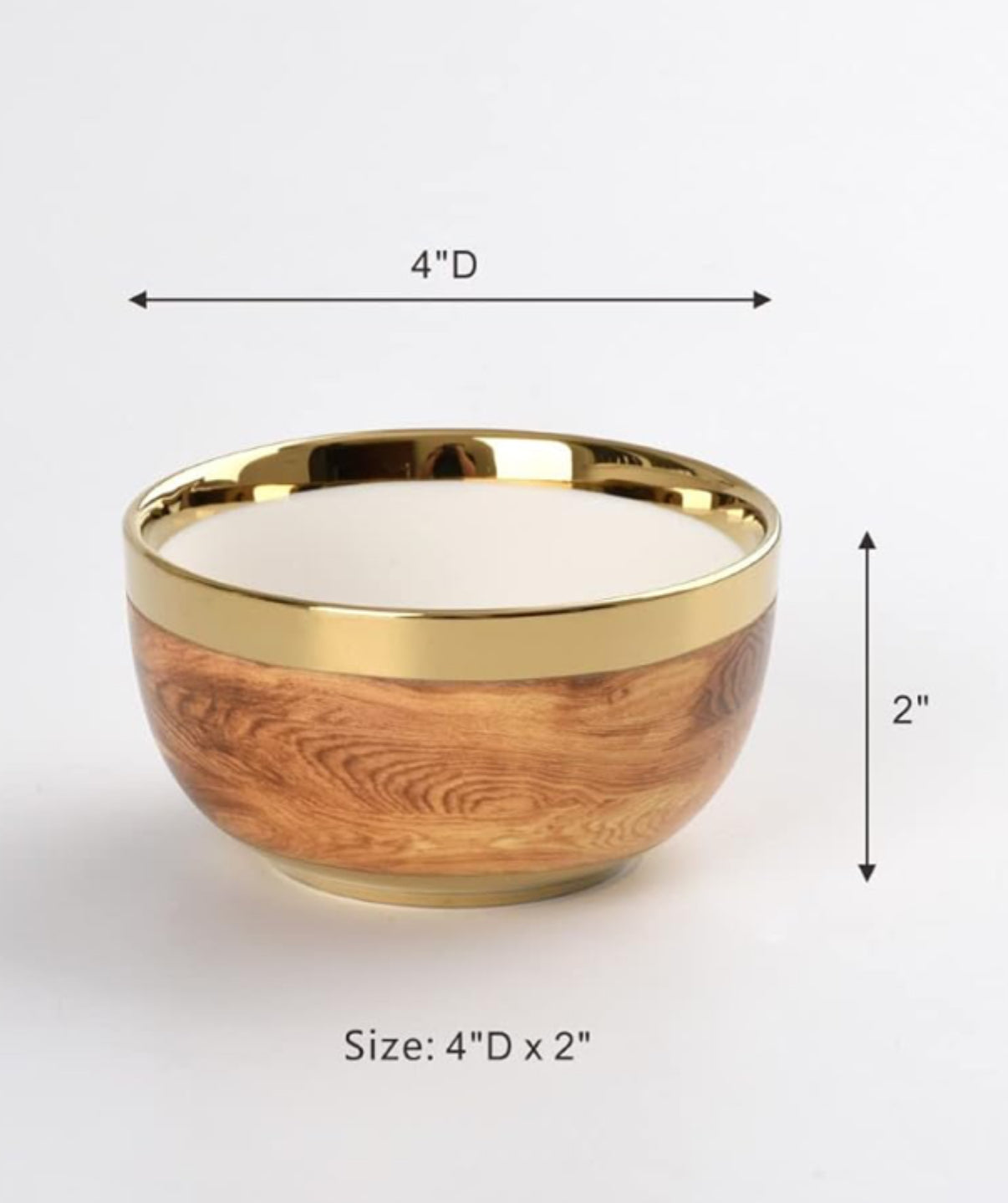 Bowl - Porcelain - Small Round Snack - Faux Wood With Gold
