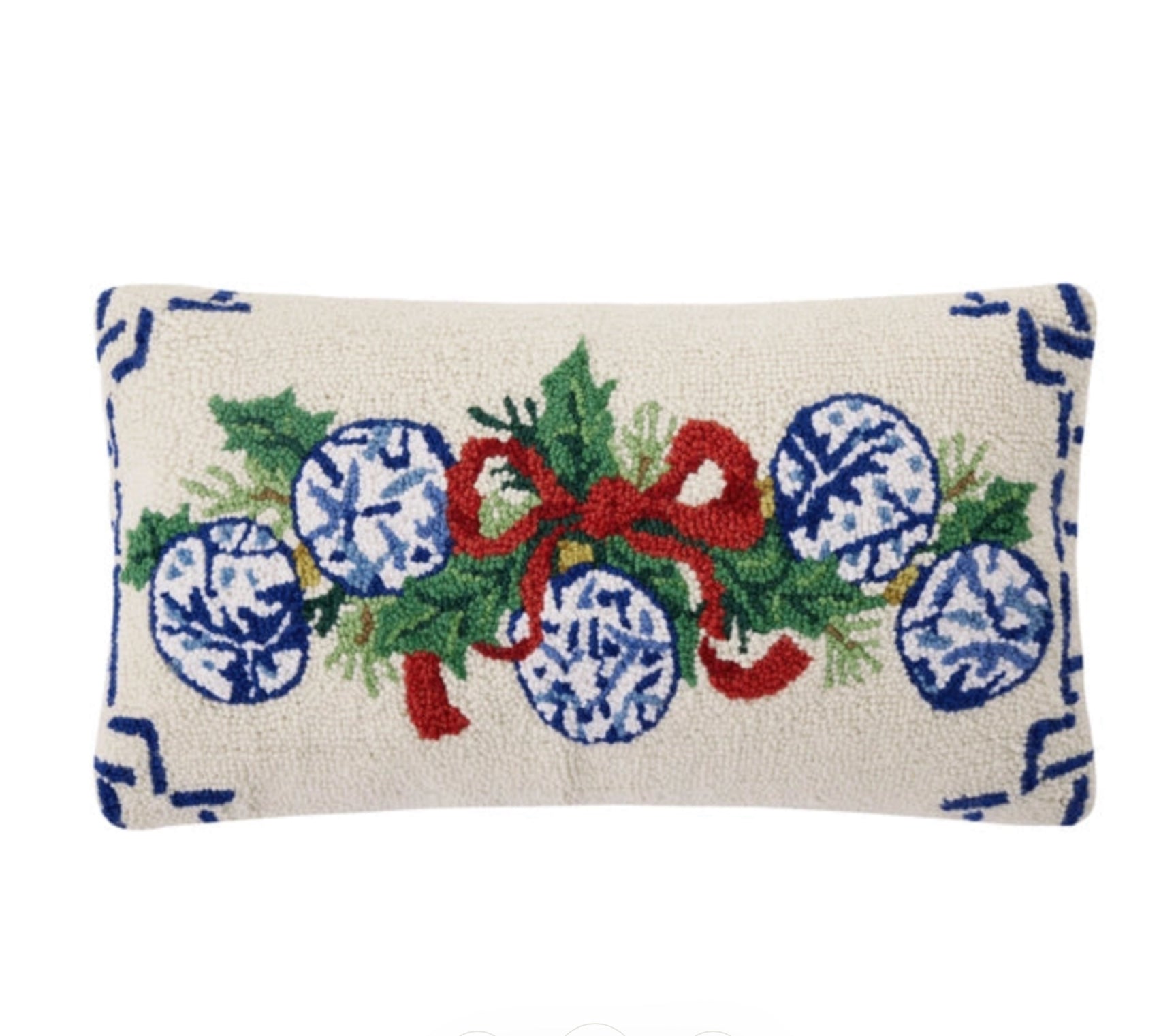 A festive way to spruce up your home for the holidays or would make a wonderful Christmas gift

Dimensions:

22 x 12 x 1.6 in
Details:

100% wool hooked pillow
100% poly velvet backing
Includes polyester insert, zipper closure 