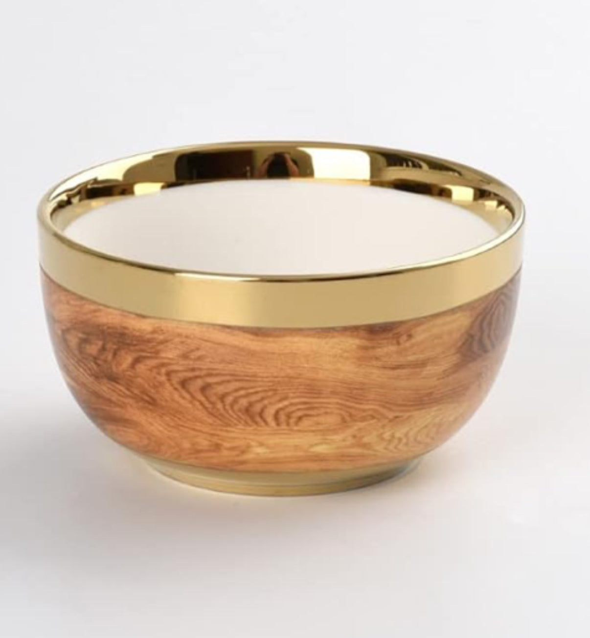 Bowl - Porcelain - Small Round Snack - Faux Wood With Gold