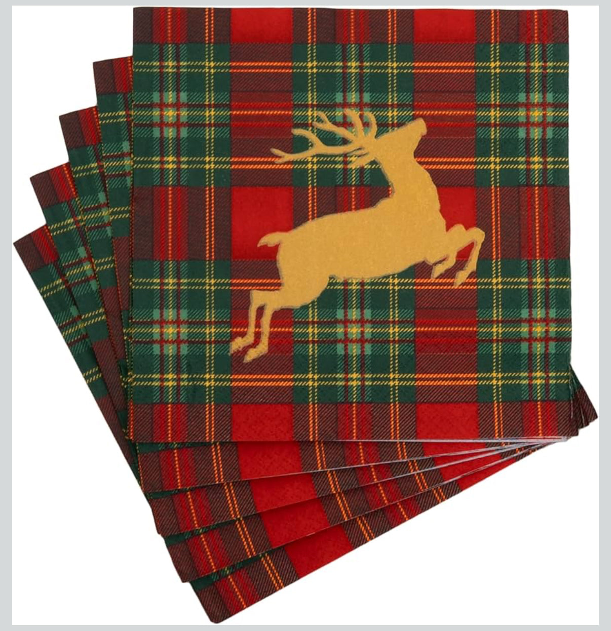 Napkins - Luncheon - Reindeer Tartan Red