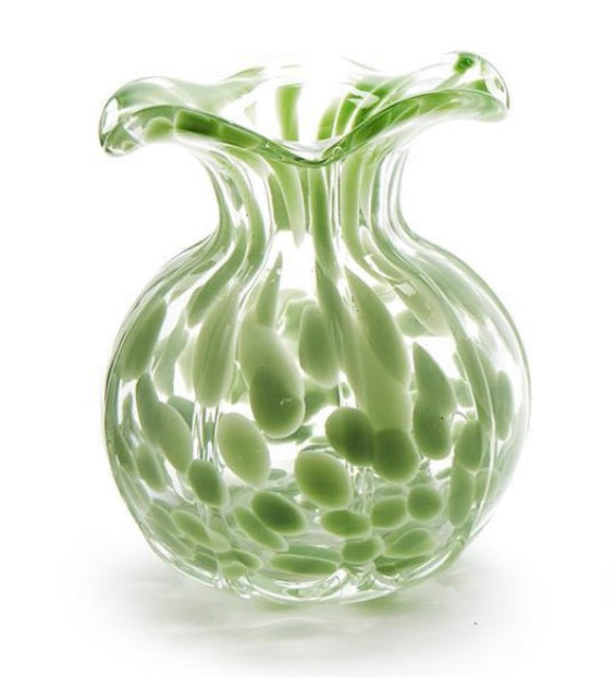 Two's company brand Glass vase with green interior and textured surface on a white background