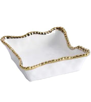 Napkin Holder - Cocktail - Porcelain - White With Gold Beads