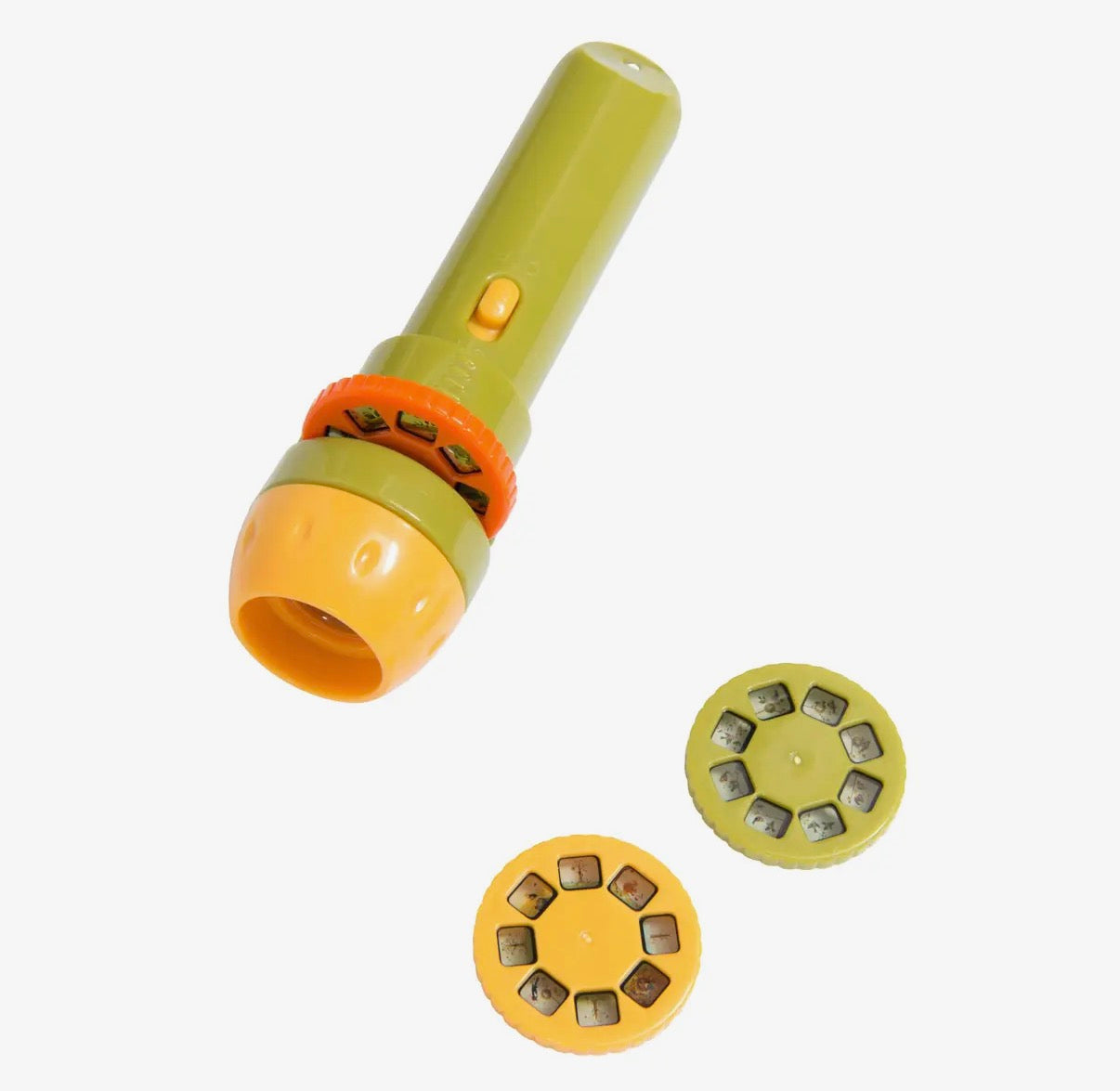 Toy microphone with attachments on a white background