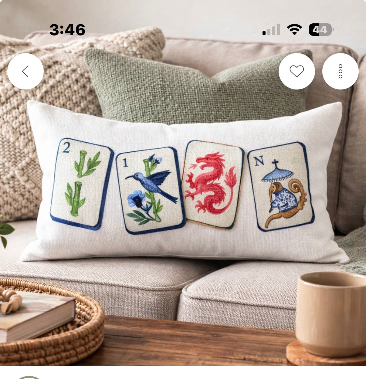  Southern Cotton Mill Decorative pillow with mahjong designs on a white background designs on a couch