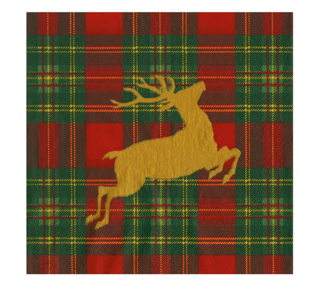 Napkins - Luncheon - Reindeer Tartan Red