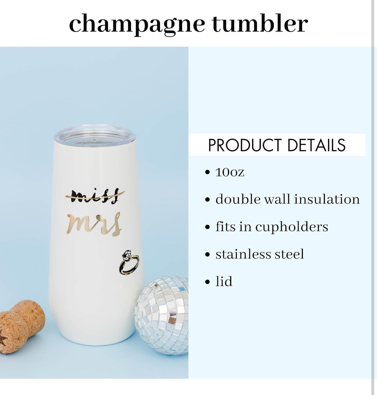 Tumbler - Champagne Flute - 10 oz. Stainless Steel - Bridal