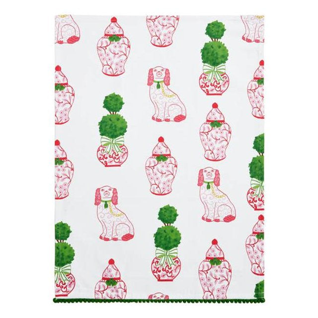 Towel - Tea Towel - Chinoiserie with Pom Pom - 18 x 25”