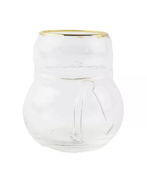 Clear glass vase with gold rim on a white background