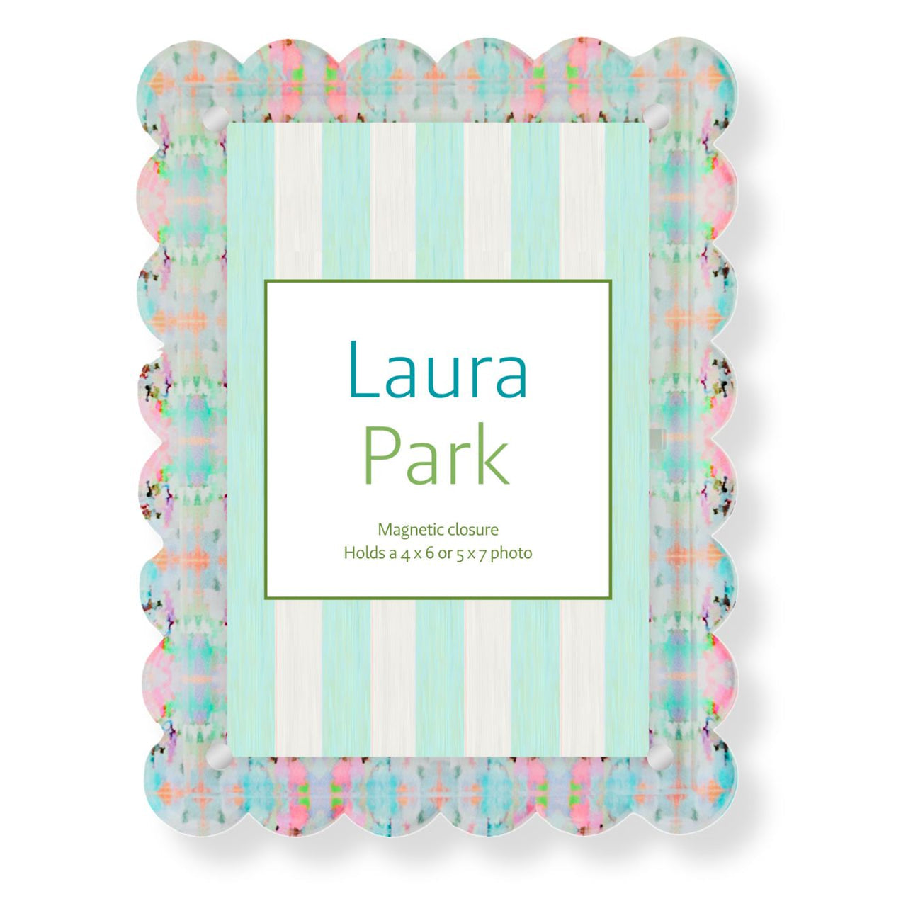 Decorative photo frame with colorful scalloped edge and 'Laura Park' branding.